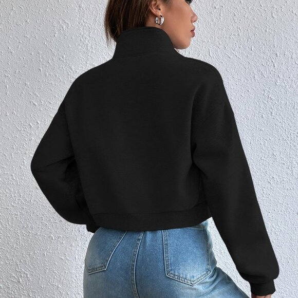 Black Casual Womens Zip Up Flap Pocket Sweatshirt - Picture 2 of 5